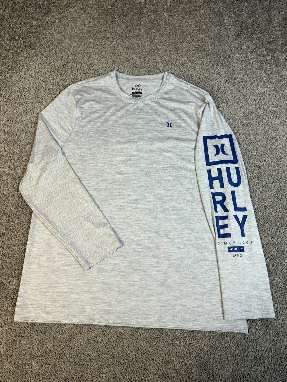 Hurley Shirt Mens XL Gray Long Sleeve Logo Graphic Surf Tee Stretch Tagless